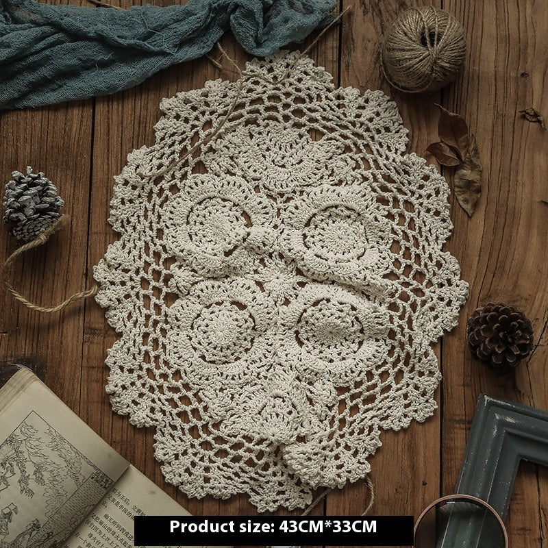 Coffee Table Cloth Dustproof Vintage Ornament Round Handmade Crochet Tablecloth
