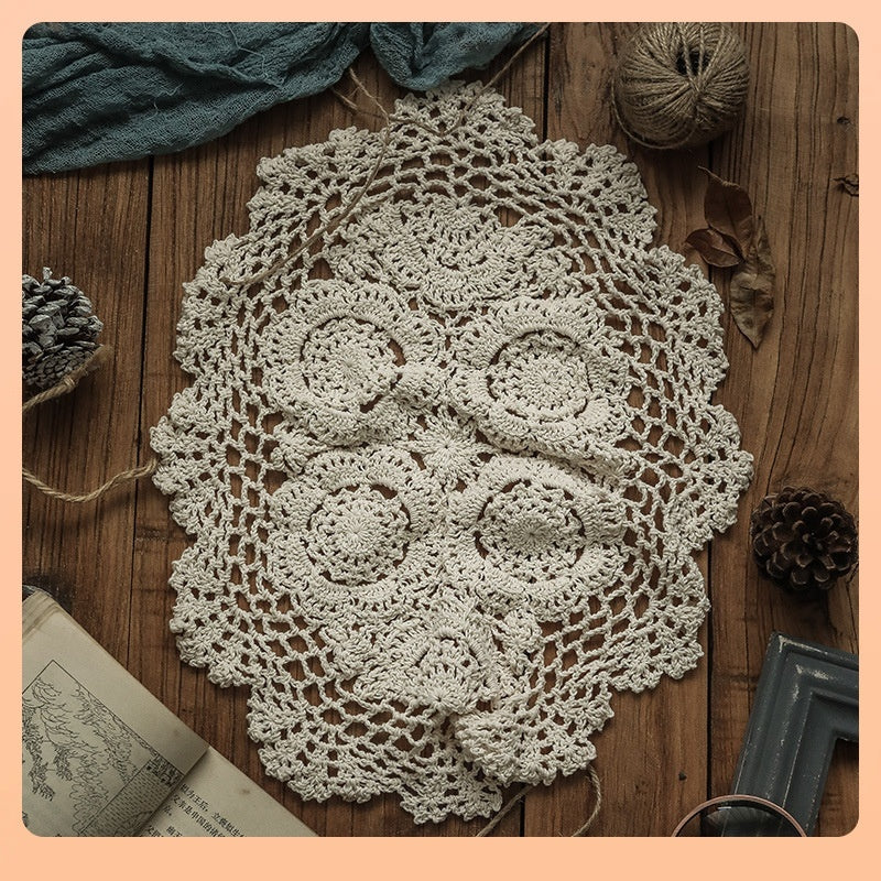 Coffee Table Cloth Dustproof Vintage Ornament Round Handmade Crochet Tablecloth