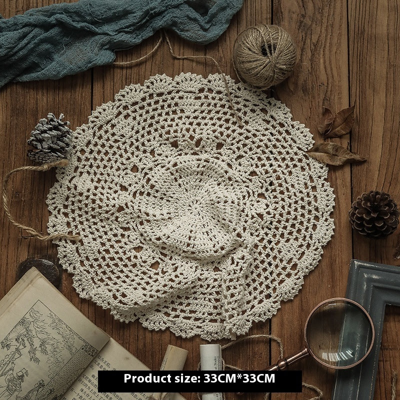 Coffee Table Cloth Dustproof Vintage Ornament Round Handmade Crochet Tablecloth