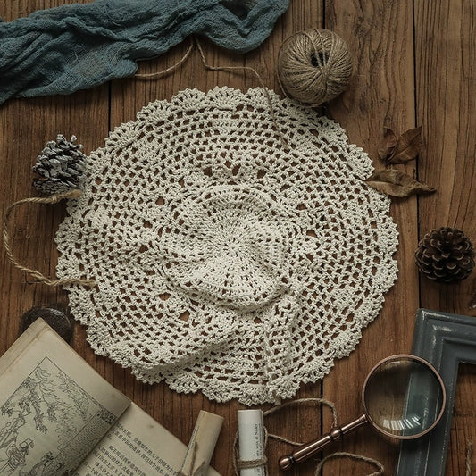 Coffee Table Cloth Dustproof Vintage Ornament Round Handmade Crochet Tablecloth