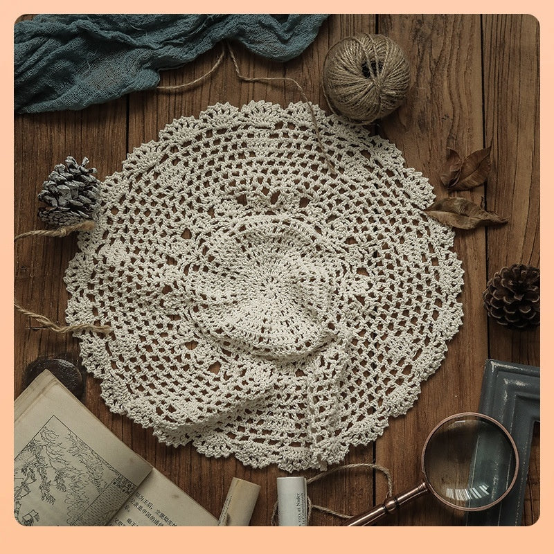Coffee Table Cloth Dustproof Vintage Ornament Round Handmade Crochet Tablecloth